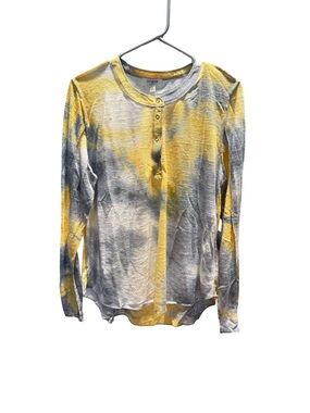 Umgee Yellow & Gray Tie-Dye Henley Long Sleeve Top